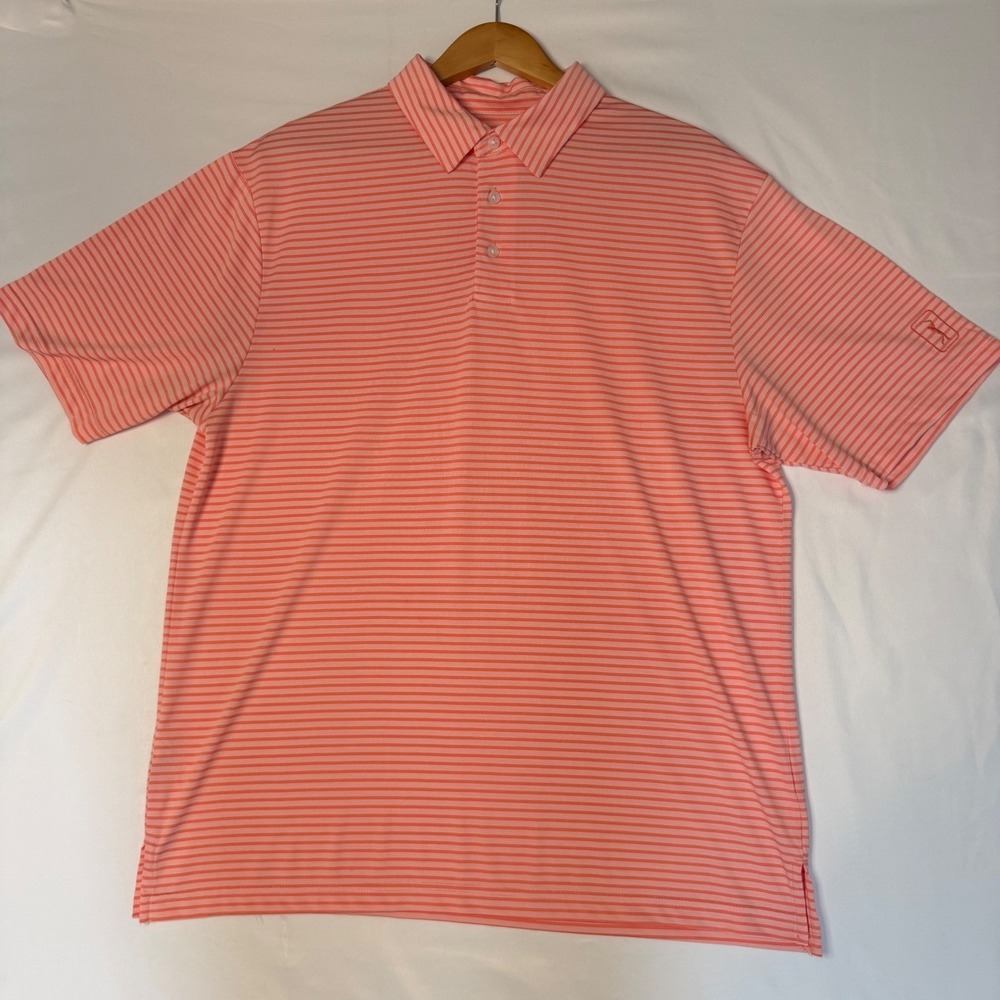 PGA Tour Men's Large Coral White Stripe Golf Polo Performance Shirt